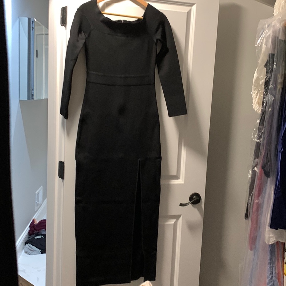Herve Ledger scoop neck/off shoulder black evening gown size M